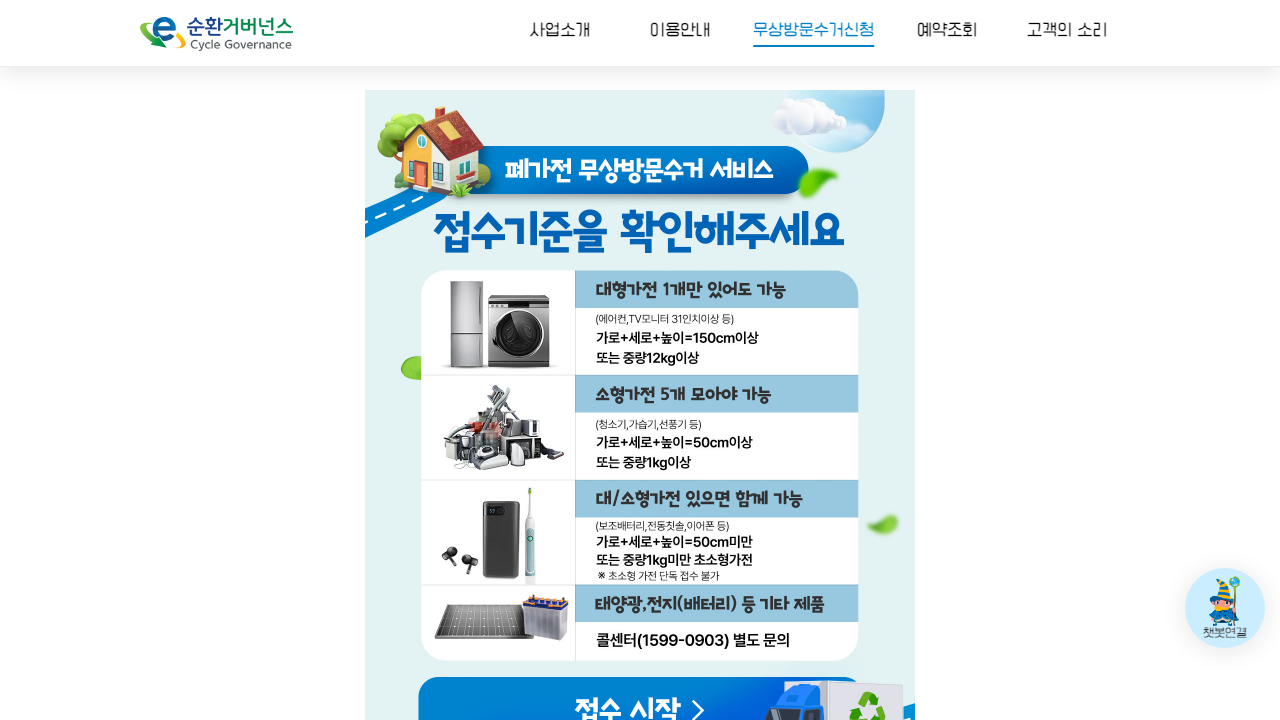 E-순환거버넌스 폐가전 무상방문수거 예약 화면