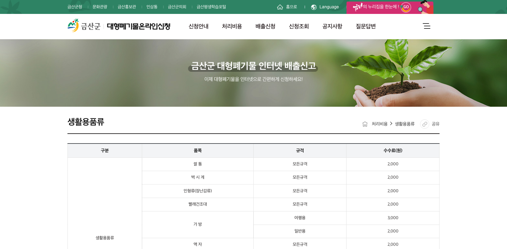 geumsan bulky waste fees
