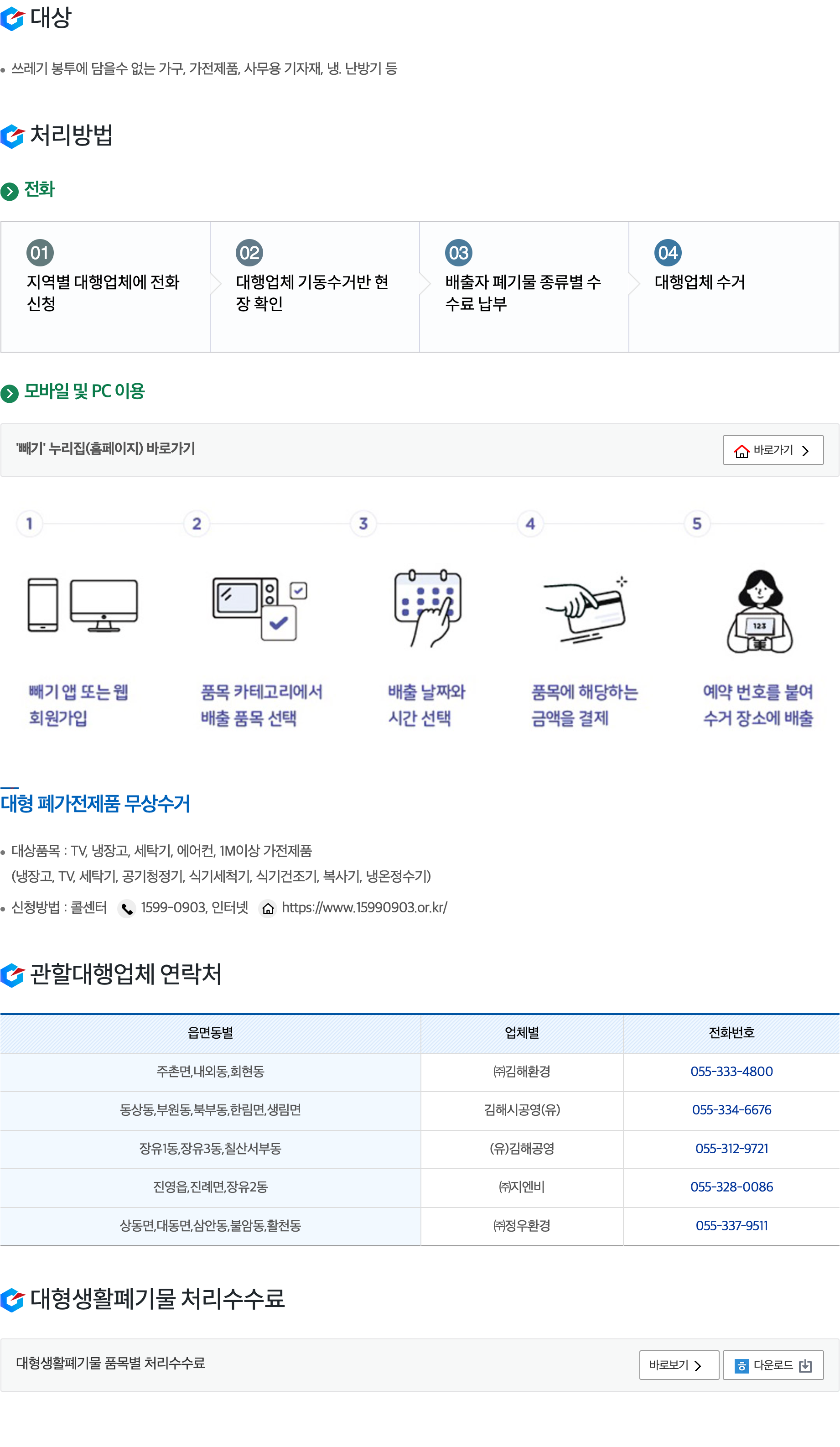 김해시 분야포털 대형폐기물 처리방법 공식 화면