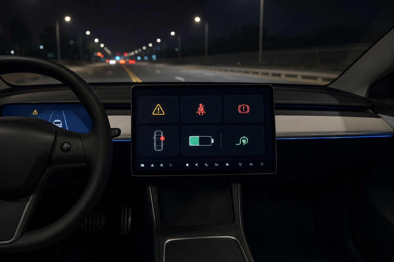 Tesla Model Y touchscreen warning alert example