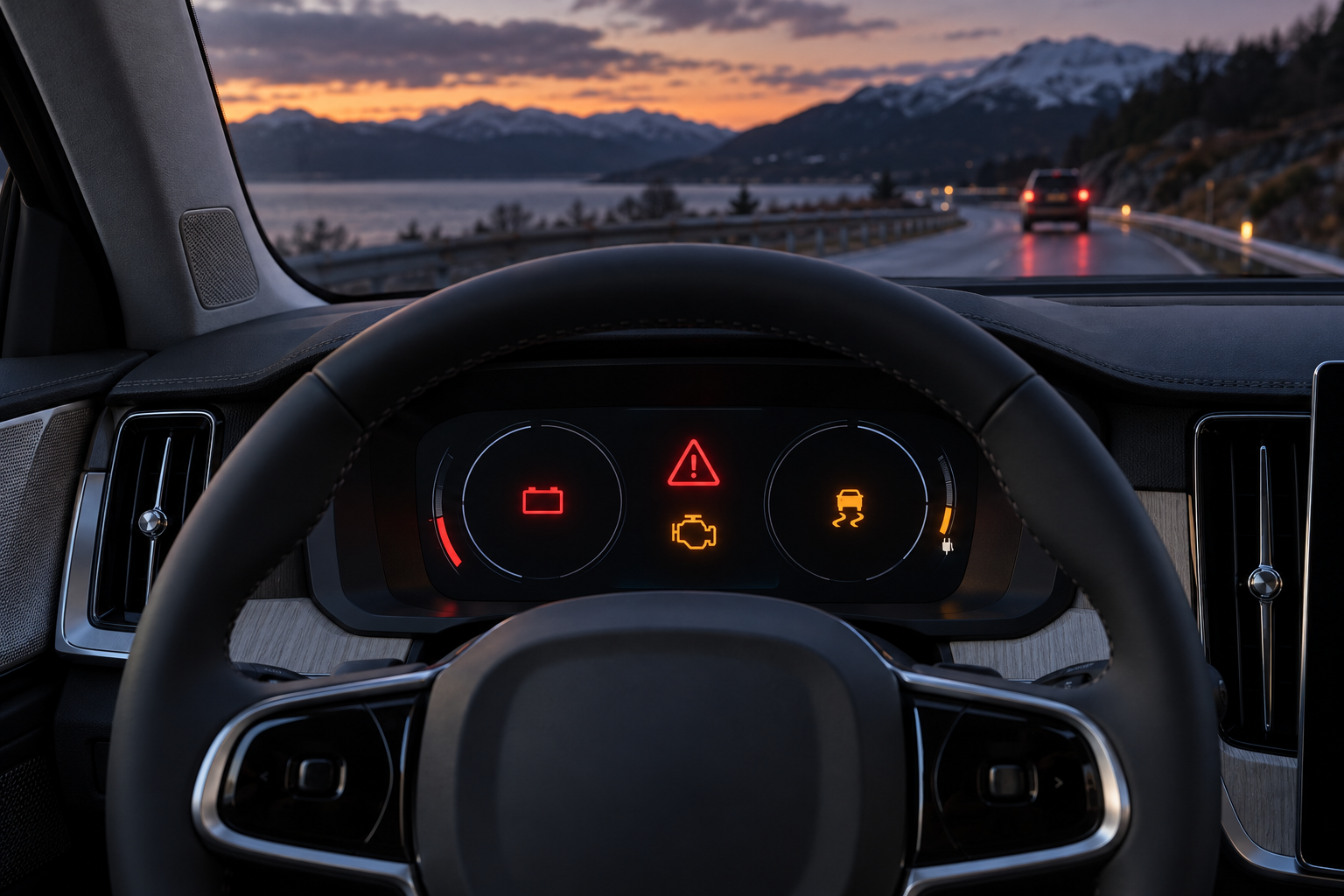 Illustration of a Volvo XC60 Plug-in Hybrid warning dashboard